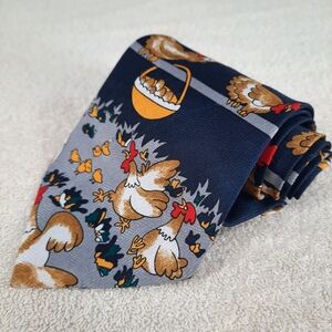 Dino Romaro Navy Blue Chicken Pattern Hand Made Men's Necktie